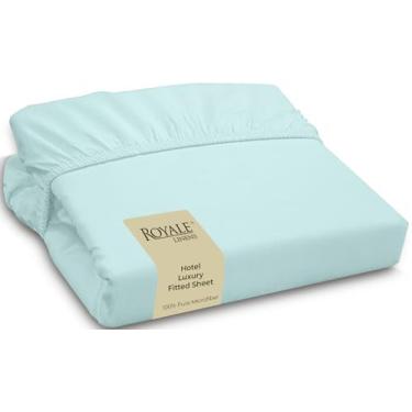 Imagem de Royale Linens Lençol com elástico solteiro GG – microfibra escovada 1800 ultra macia – lençol de baixo de luxo para hotel – livre de rugas e resistente ao desbotamento – somente lençol com elástico