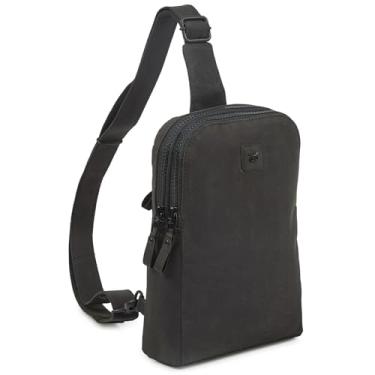 Imagem de Wise Owl Accessories Bolsa tiracolo de couro real para mulheres e homens, bolsa transversal no peito frontal com compartimentos para cartão de crédito, Cavalo maluco preto, 9.5" x 6.5" x 2.5"