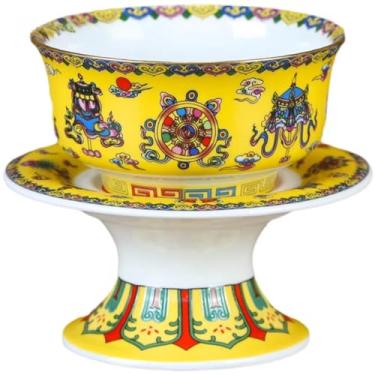 Imagem de FENNYYAR Copo de água buda de oferta de cerâmica colorida esmaltada, 12,8 cm 12,7 cm, copo de água benta Lotus Buddha Hall