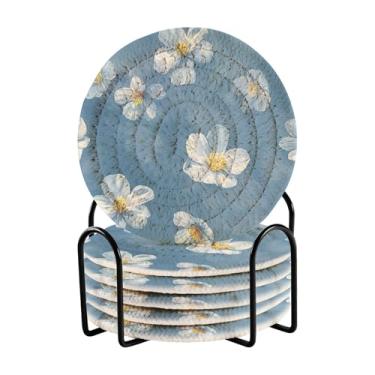 Imagem de Qilmy Conjunto de 6 peças de porta-copos de flores bonitas ou porta-copos de bar para bebidas, porta-copos de fazenda ou porta-copos de mesa rústicos, porta-copos modernos de algodão para o Natal1255