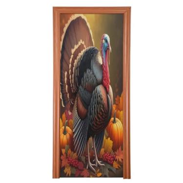 Imagem de Qilmy Decoração de capa de porta 91 x 248 cm tecido grande placa de decoração de festa de Halloween para porta da frente Ação de Graças peru varanda decoração externa janela parede 30