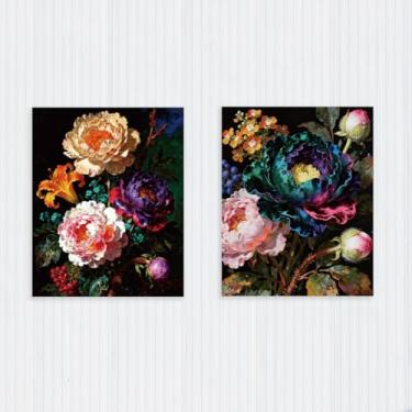 Imagem de 2 peças vintage floral botânico impressão sem moldura pôsteres decoração de parede, arte de flor de peônia estética decoração de parede para casa, sala de estar, corredor, quarto, presentes de