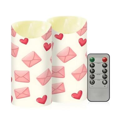 Imagem de Wassud Pacote com 2 envelopes e corações velas sem chama com controle remoto, velas realistas cintilantes com temporizador, velas decorativas para Natal, casamento, festa, decoração de casa média
