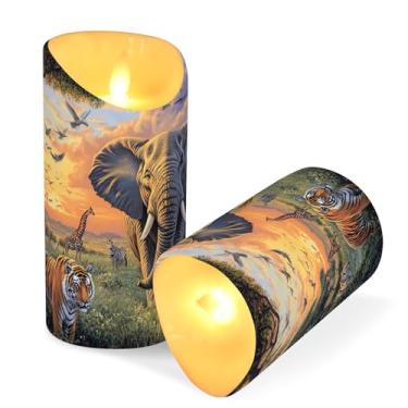 Imagem de ATTX Pacote com 2 velas sem chama de animais selvagens – 7,6 cm x 9,9 cm de LED com controle remoto e temporizador para casa, casamento, decoração de acampamento #650