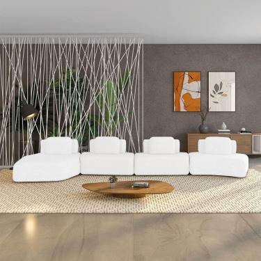 Imagem de Sofá 4 Lugares Orgânico Com Chaise E 3 Módulos Berlim Bouclê Off K01 - D`rossi Off White