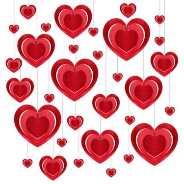 Imagem de Boao 32 peças decoração de redemoinho de coração dos namorados decoração 3D coração pendurado vermelho redemoinho decoração com fita para lembrancinhas de festa de casamento do dia dos namorados