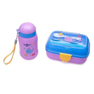 Imagem de Kit Lanche Fundo Do Mar Garrafa Plástica 500Ml + Marmita 700Ml - Caixa C/ 1 Kit Leoeleo