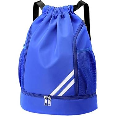 Imagem de Mochila de ginástica para esportes aquáticos com compartimento sapatos e bolsos laterais malha corda fechamento tecido Oxford grande capacidade uniformes basquete equipamentos natação viagens