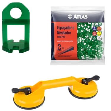 Imagem de Ventosa Dupla Para Vidro Gesso Mármore Metal Piso + Nivelador Para Pisos e Azulejos 2mm Verde Pacote com 100 Unidades