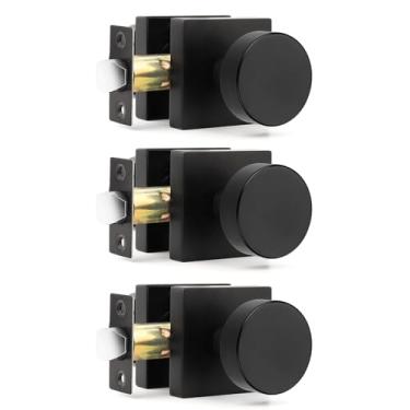 Imagem de Orger Puxadores de porta de passagem pretos foscos, maçanetas de porta de armário pretas sem chave de liga de zinco, maçanetas modernas de base quadrada resistente serrilhada para corredores, pacote