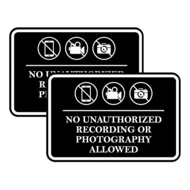Imagem de Moldura clássica sem gravação não autorizada ou fotografia permitida sinal de porta ou parede Material durável | Fácil instalação (preto) - Pequeno (pacote com 2)