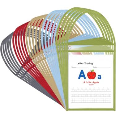 Imagem de TaoBary Pacote com 25 suportes de bilhetes de loja com alça de pendurar, suporte de documentos costurado, mangas de plástico para pedidos de trabalho para armários de arquivos de máquinas, estantes