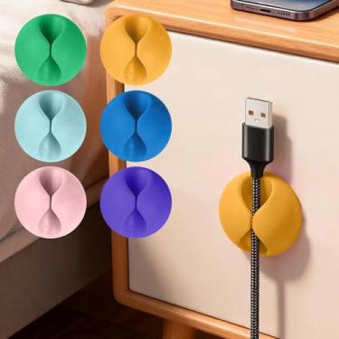 Imagem de Pacote com 6 clipes organizadores de cabos, suporte de cabo de linha de dados multicoloridos para casa e escritório, organize seus cabos organizadores de mesa evita emaranhamento e danos
