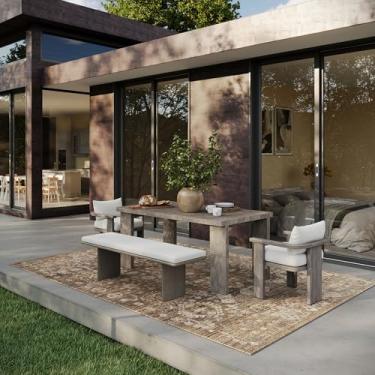 Imagem de Nuloom Veloria Floral & Paisley 2,5 m x 3,5 m lavável na máquina tapete de área interna/externa para sala de estar, pátio, deck frontal, varanda, marrom