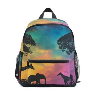 Imagem de GAIGEO African Animals Scenery Giraffe Toddler Backpack, 10x4x12 In, School Backpack for Girls Includes Water Bottle Pockets, Whistle Clip for Safety