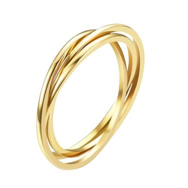 Imagem de LXBQYSTO Conjunto de 3 anéis de aço inoxidável para mulheres e homens, alianças de casamento de compromisso empilháveis de ouro/prata que não mancham tamanho 5-10, Aço inoxidável, Sem pedra preciosa