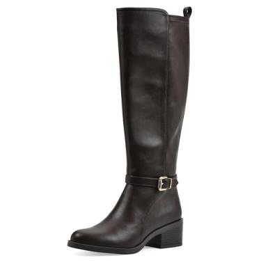 Imagem de WHITE MOUNTAIN Bota feminina de cano alto com salto bloco de creme, Dk. Marrom/Liso, 41