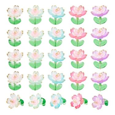 Imagem de FASHEWELRY 30 peças de pingentes de flor de vidro acrílico transparente 20 mm pingentes de brincos florais coloridos para brincos sino de vento plantas com contas de dia das mães artesanato presente