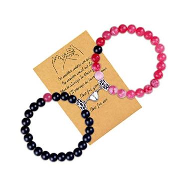 Imagem de Pulseiras combinando para casais presentes de dia dos namorados para ela amor coração bloqueado pulseiras para presentes de dia dos namorados Bf e Gf, Large, Liga metálica, Sem Pedra Preciosa