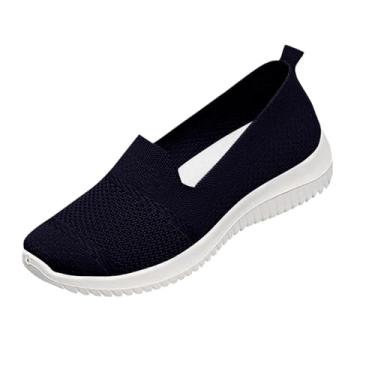 Imagem de Sapatos femininos de lona plus size elegantes e versáteis sapatos leves e confortáveis estilo primavera/verão moderno sola macia confortável sapatos de salto plataforma, Azul royal escuro, 40 BR