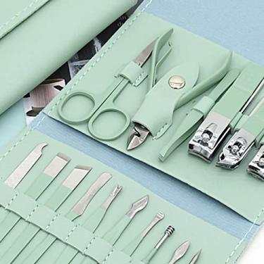 Imagem de Dioche Conjunto de Cortadores de Unhas de Aço, 16 Peças, Kit Profissional de Manicure e Pedicure Com Estojo Elegante, para Homens, Mulheres, Viagens, Presente de Escritório Em Casa (GREEN)