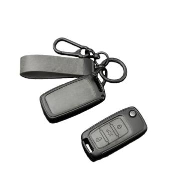 Imagem de Capa de liga de couro para chave remota de carro, compatível com vw polo tiguan passat b5 b6 b7 golf 4 5 6 mk6 jetta lavida, acessórios(A-grey ring)