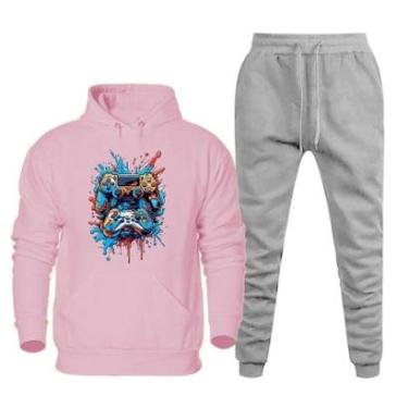 Imagem de Conjunto Moletom Flanelado Kit Blusa e Calça Confortavel Estampa Colorida Canguru Esportivo Macio-Masculino