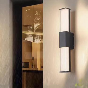 Imagem de GZZBMY Lâmpadas de parede LED externas IP65 à prova d'água alumínio metal acrílico lâmpada de parede moderna preta longa iluminação de parede interior/exterior para corredor varanda pátio entrada (luz
