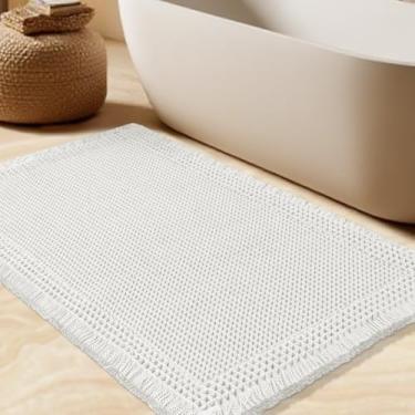 Imagem de Tapete de banho waffle, tapete de banho moderno tecido boho absorvente antiderrapante, tapetes de banheiro ultra macios, tapetes de banho de malha laváveis na máquina com borda para banheiro, quarto