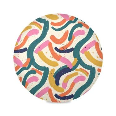 Imagem de Wassud Jogo americano com linhas vibrantes, tapetes redondos para cozinha e jantar, tapetes laváveis e resistentes ao calor, decoração de mesa 39 cm