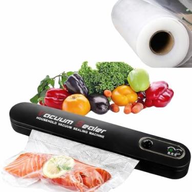 Imagem de Seladora de Embalagem a Vácuo Doméstica Bivolt com Rolo Bobina de Saco Plástico 5m x 25cm – Máquina de Embalar e Conservar Carnes, Peixes, Frutas e Legumes Frescos por Mais Tempo - Ideal para Cozinha