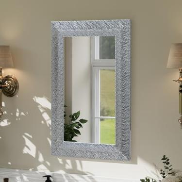 Imagem de ULIKE Espelho de banheiro para pia, espelho para parede, espelhos retangulares de 50 x 76 cm com moldura prateada, espelhos de parede decorativos para banheiro, quarto, sala de estar, entrada