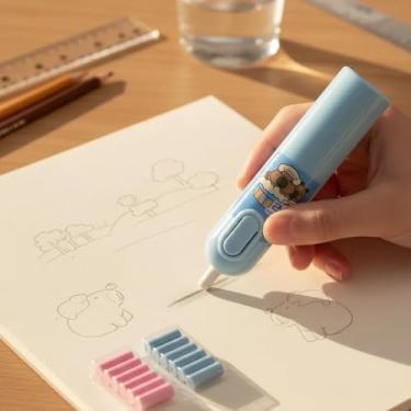 Imagem de Borracha Elétrica Capivara Para Desenho + 12 Refil Borrachas Portátil Escrita e Correções (azul)