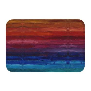 Imagem de Jbofyee Tapete de banheiro com linhas pintadas coloridas, 61 x 40 cm, antiderrapante, microfibra macia, tapete lavável, tapete de entrada para banheira, chuveiro, chão