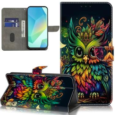 Imagem de ALILANG Capa para Samsung Galaxy A35 5G, carteira de couro PU com suporte para cartão de função de pé e alça de pulso para Galaxy A35 - Corujas coloridas