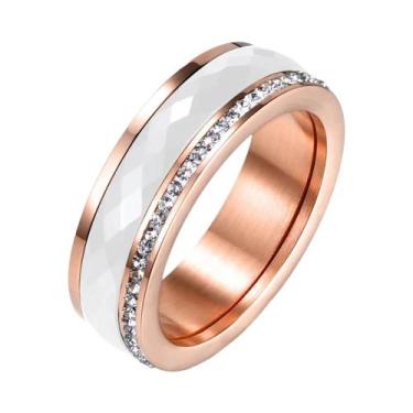 Imagem de Anel De Noivado E Casamento Feminino Em Aço Inoxidável Titânio Com Cer