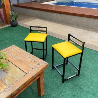 Imagem de Kit 2 Banquetas Junco Baixa Sofisticada + Mesa Bistro Luxo Moderna – Conjunto para Áreas Gourmet, Bar e Cozinha(Amarelo,Alta (87cm))
