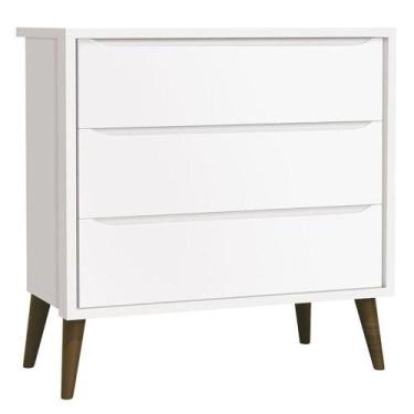 Imagem de Cômoda Gaveteiro Infantil Theo Branco Acetinado Com Pés Amadeirado - R