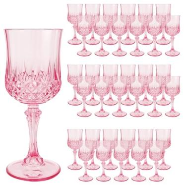 Imagem de OKYMOTOR 36 peças de copos de vinho de plástico rosa, copos de vinho reutilizáveis e resistentes, copo de taça branco, copos para celebração de casamento, festa de aniversário, degustação de vinhos