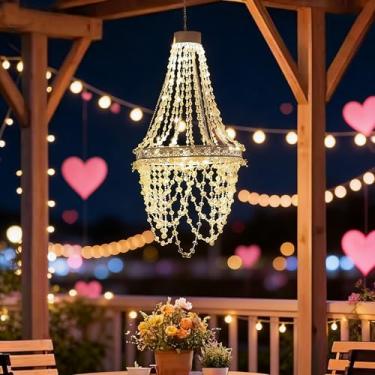Imagem de HUYIENO Lustre De Cristal Solar Suspenso, Luzes Decorativas Para Jardim Ao Ar Livre, Bateria Lítio Potente, 54 Leds Brancos Quentes, Lanterna À Prova D'Água Jardim, Quintal, Pátio, Gazebo, Festa, Ca