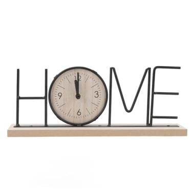 Imagem de Phefop Relógio de Mesa Decorativo, Ferro, Letras Modernas, Arte, Relógio de Mesa, Alarme de Prateleira Operado por Bateria Com Madeira Composta para Casa, Sala de Estar, Quarto, (Versão inicial)