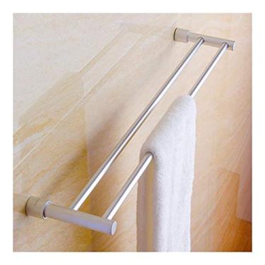 Imagem de CGKs6anmU Prateleira de banheiro barra de toalha suporte de toalha com haste dupla 30 ~ 80 cm espaço suporte de parede de alumínio prateleira de banheiro estilo contemporâneo 1011 (tamanho: 500 mm