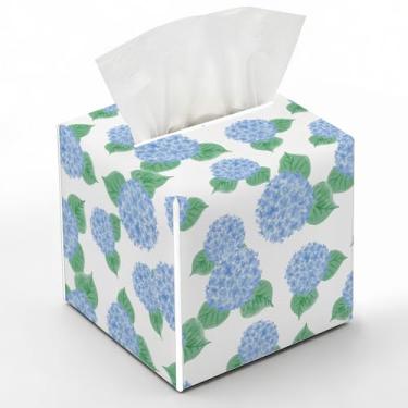 Imagem de Capa de caixa de lenços de papel floral contemporânea, suporte de caixa de lenços de flores de hortênsia, estojo de papel facial quadrado, organizador de papel facial em cubo para quarto, bancada