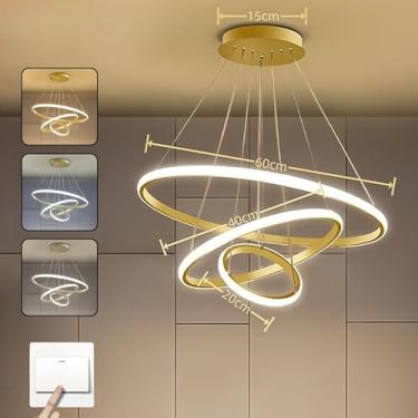 Imagem de 3 Cores em 1 luz Lustre Para Sala Lustre Pendente Cozinha Luminária de Teto Led Nordic Moderno Decoração Para Sala(Estilo A/Ouro (110V-220V))