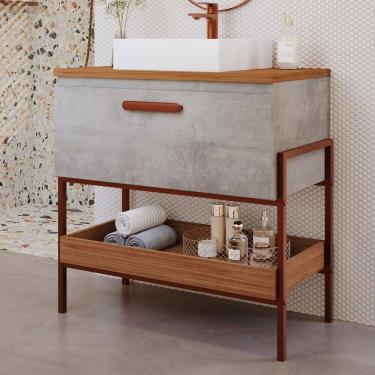 Imagem de Armário de Banheiro Porti 80cm 1 Porta 100% Mdf Cimento/Freijó - Mgm Móveis