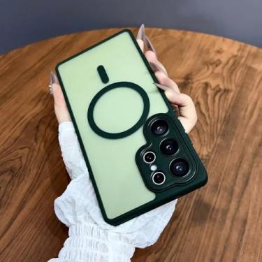 Imagem de Capa magnética de luxo fosca translúcida à prova de choque para Samsung Galaxy S25 S24 S23 Ultra Plus com carregamento sem fio, verde escuro, para Galaxy S25 Ultra.