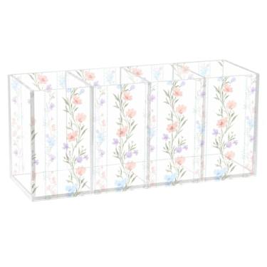 Imagem de Burbuja Porta-canetas de acrílico com 4 compartimentos, suporte de lápis transparente para pincéis de maquiagem, acessórios de mesa de escritório em casa