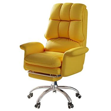 Imagem de Cadeira executiva de couro PU - Cadeira ergonômica de mesa para computador doméstico com encosto alto com otomano, cadeira giratória para estudo de trabalho de adultos