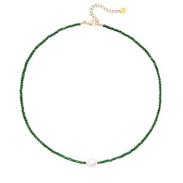 Imagem de Iswawo Colar de pedras preciosas com pingente de pérola, feminino, boêmio, banhado a ouro 18K, gargantilha de pérolas de água doce, pedra natural, berloque, joia feminina, feita à mão, presente