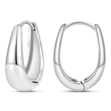 Imagem de micuco Brincos De Argola Grossos Prata Para Mulheres, Pequenos Huggie Ouro Branco 18K, Argolas Grossas E Leves 20 Mm